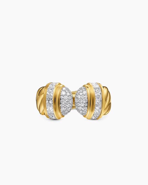 Womens Sculpted Cable Open Cocktail Ring in 18K Yellow Gold with Diamonds, 12.4mm