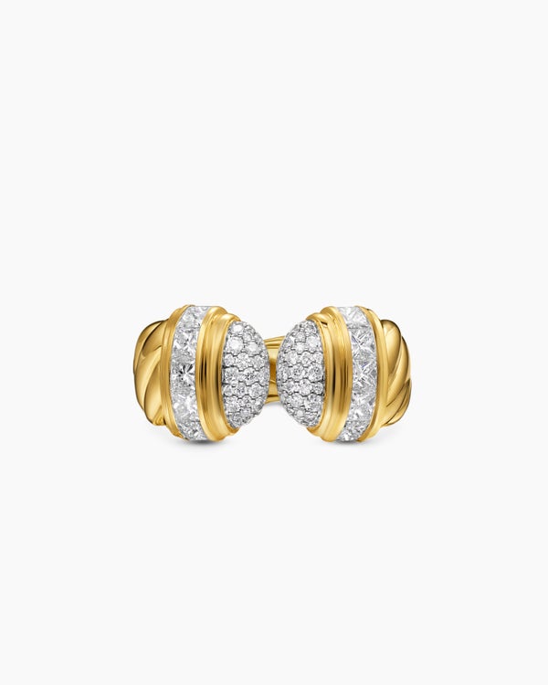 Sculpted Cable Open Cocktail Ring in 18K Yellow Gold with Diamonds, 12.4mm