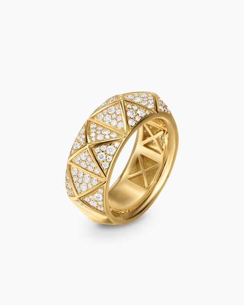 Womens Pyramid Band Ring in 18K Yellow Gold with Diamonds, 9mm