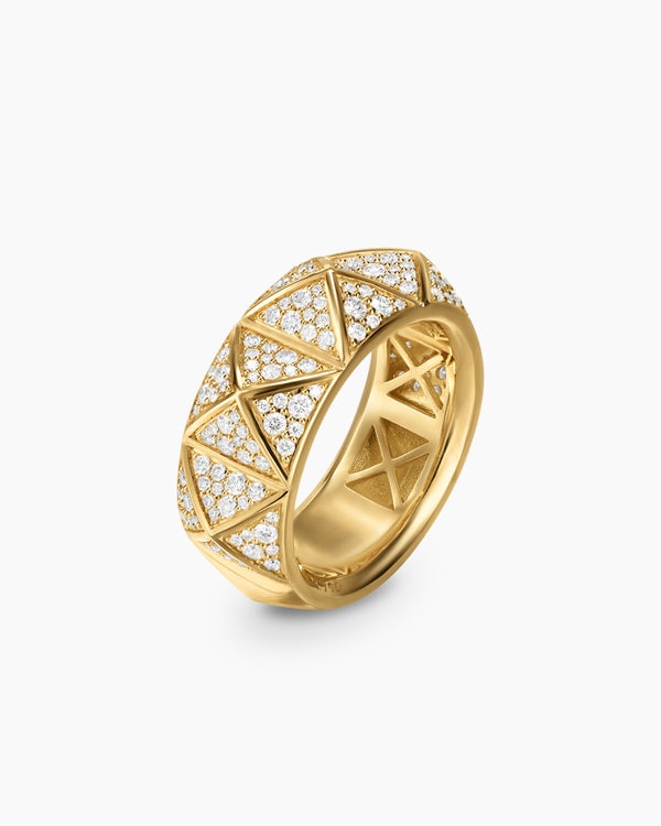 Pyramid Band Ring in 18K Yellow Gold with Diamonds, 9mm