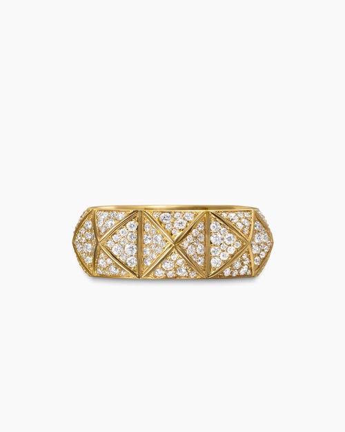Womens Pyramid Band Ring in 18K Yellow Gold with Diamonds, 9mm