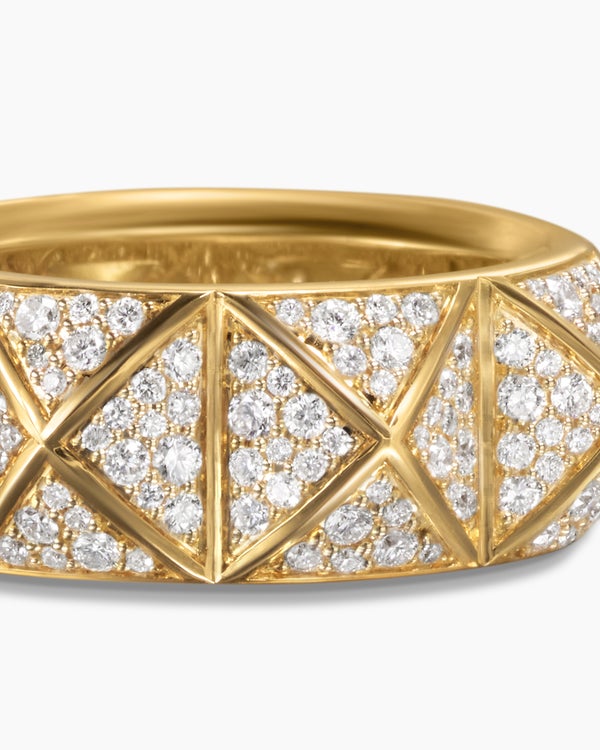 Pyramid Band Ring in 18K Yellow Gold with Diamonds, 9mm
