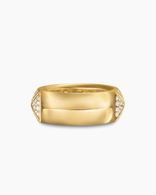 Womens Pyramid Band Ring in 18K Yellow Gold with Diamonds, 9mm