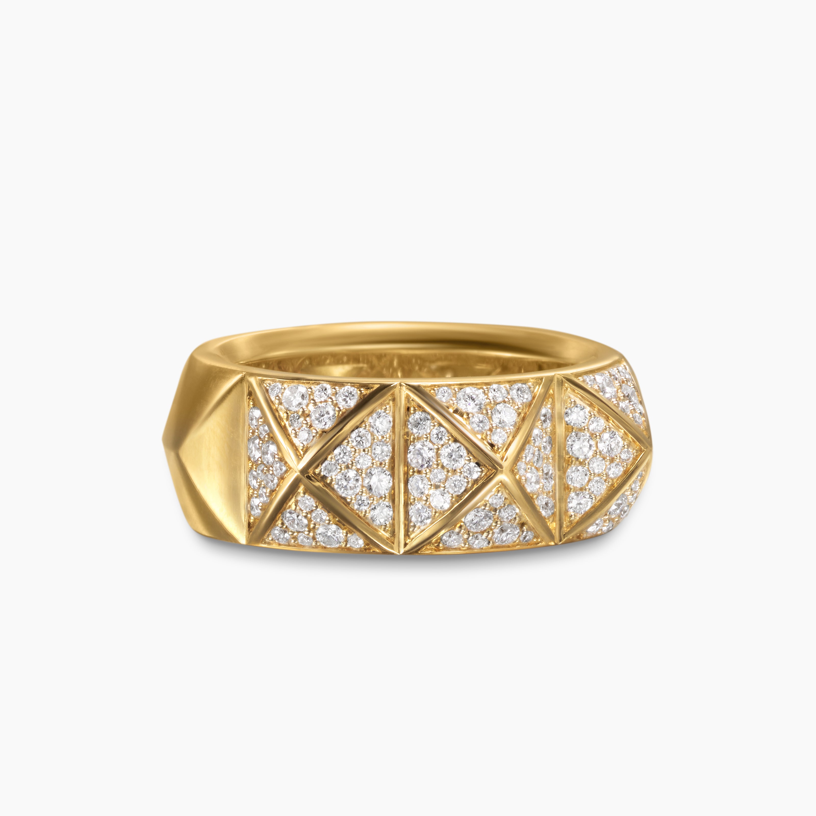 Womens Pyramid Band Ring in 18K Yellow Gold with Diamonds, 9mm