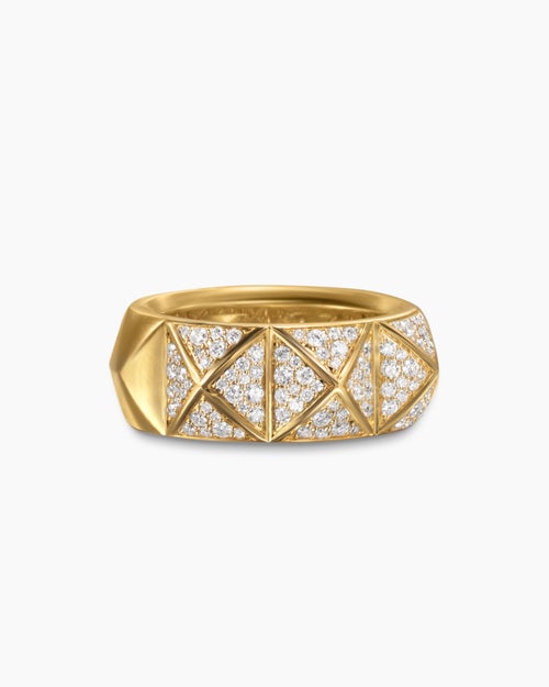 Womens Pyramid Band Ring in 18K Yellow Gold with Diamonds, 9mm
