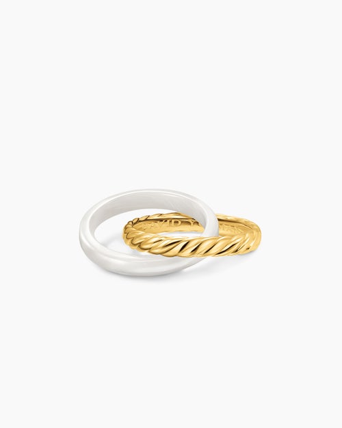 Womens Crossover Two Row Rotating Ring in 18K Yellow Gold with Ceramic, 7mm