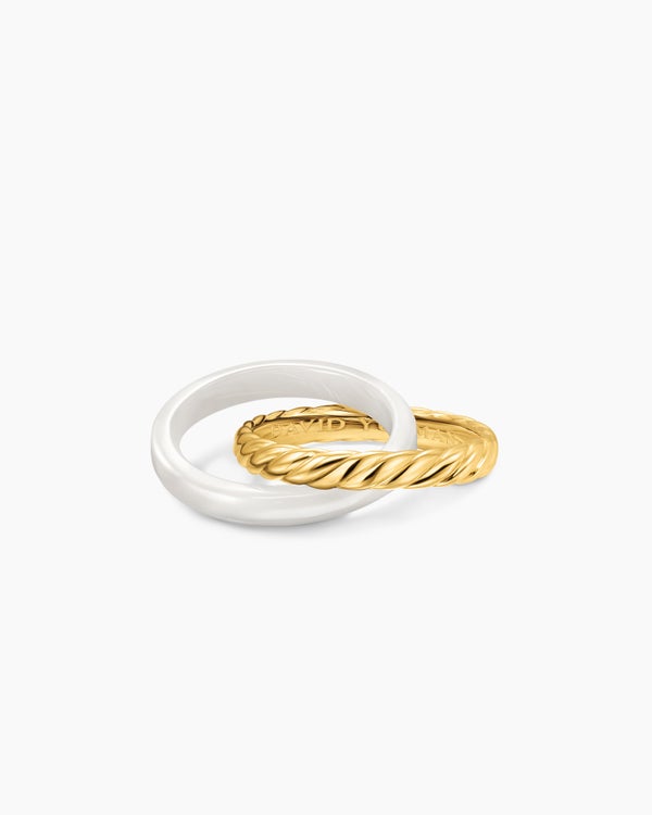 Crossover Two Row Rotating Ring in 18K Yellow Gold with Ceramic, 7mm