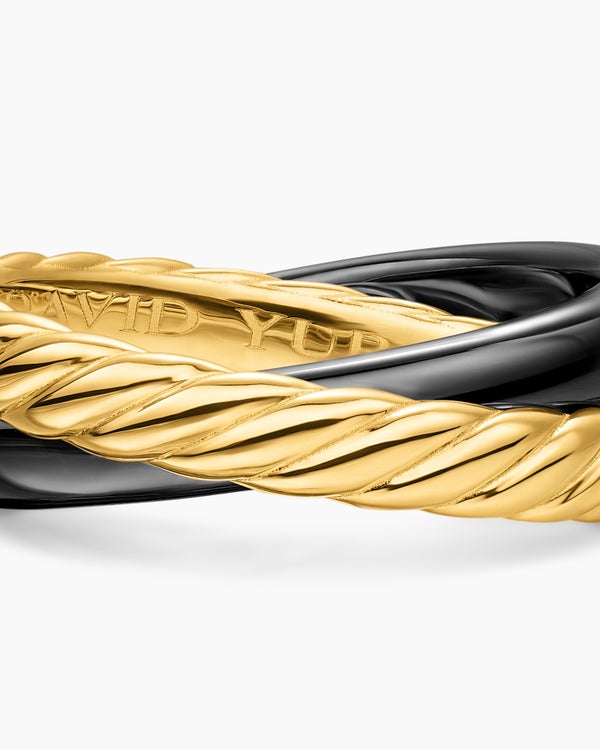 Crossover Two Row Rotating Ring in 18K Yellow Gold with Ceramic, 7mm