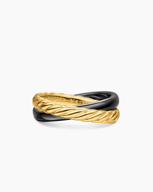 Crossover Two Row Rotating Ring in 18K Yellow Gold with Ceramic, 7mm