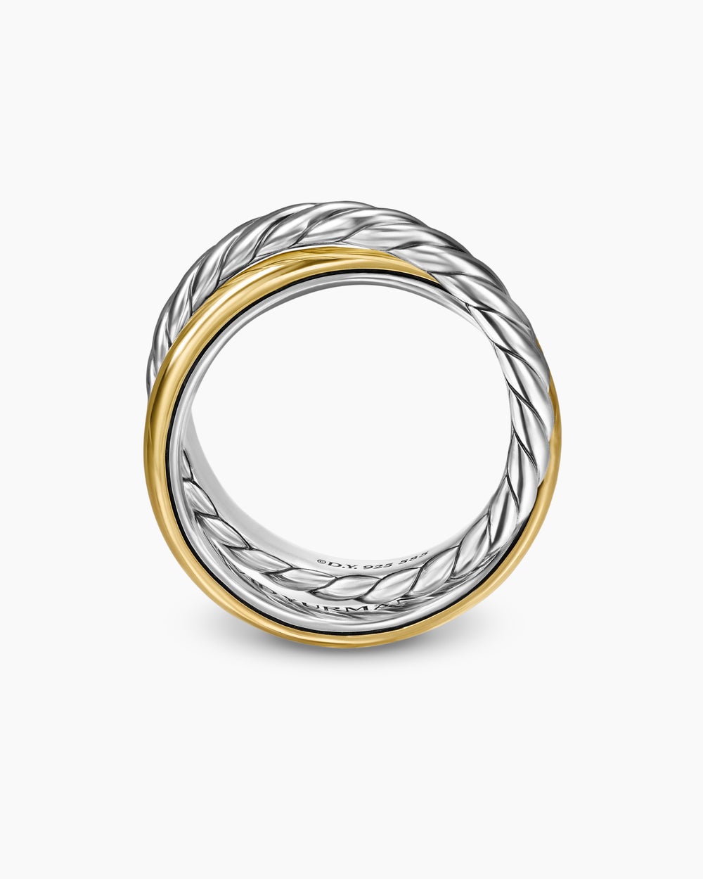 Womens Crossover Two Row Rotating Ring in Sterling Silver with 14ct Yellow Gold, 7mm