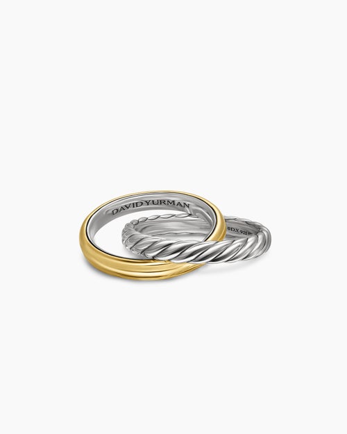 Womens Crossover Two Row Rotating Ring in Sterling Silver with 14K Yellow Gold, 7mm