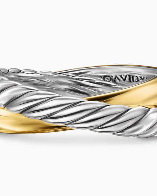 Womens Crossover Two Row Rotating Ring in Sterling Silver with 14K Yellow Gold, 7mm