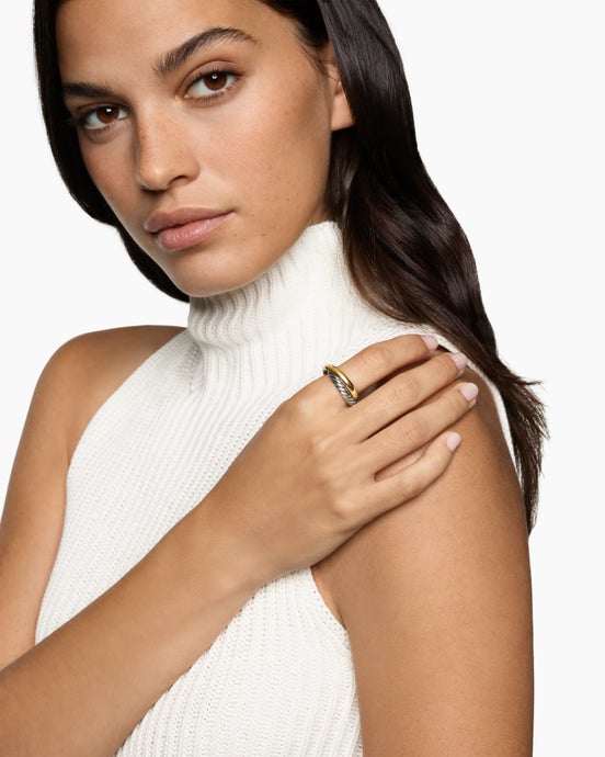 Crossover Two Row Rotating Ring in Sterling Silver with 14K Yellow Gold, 7mm