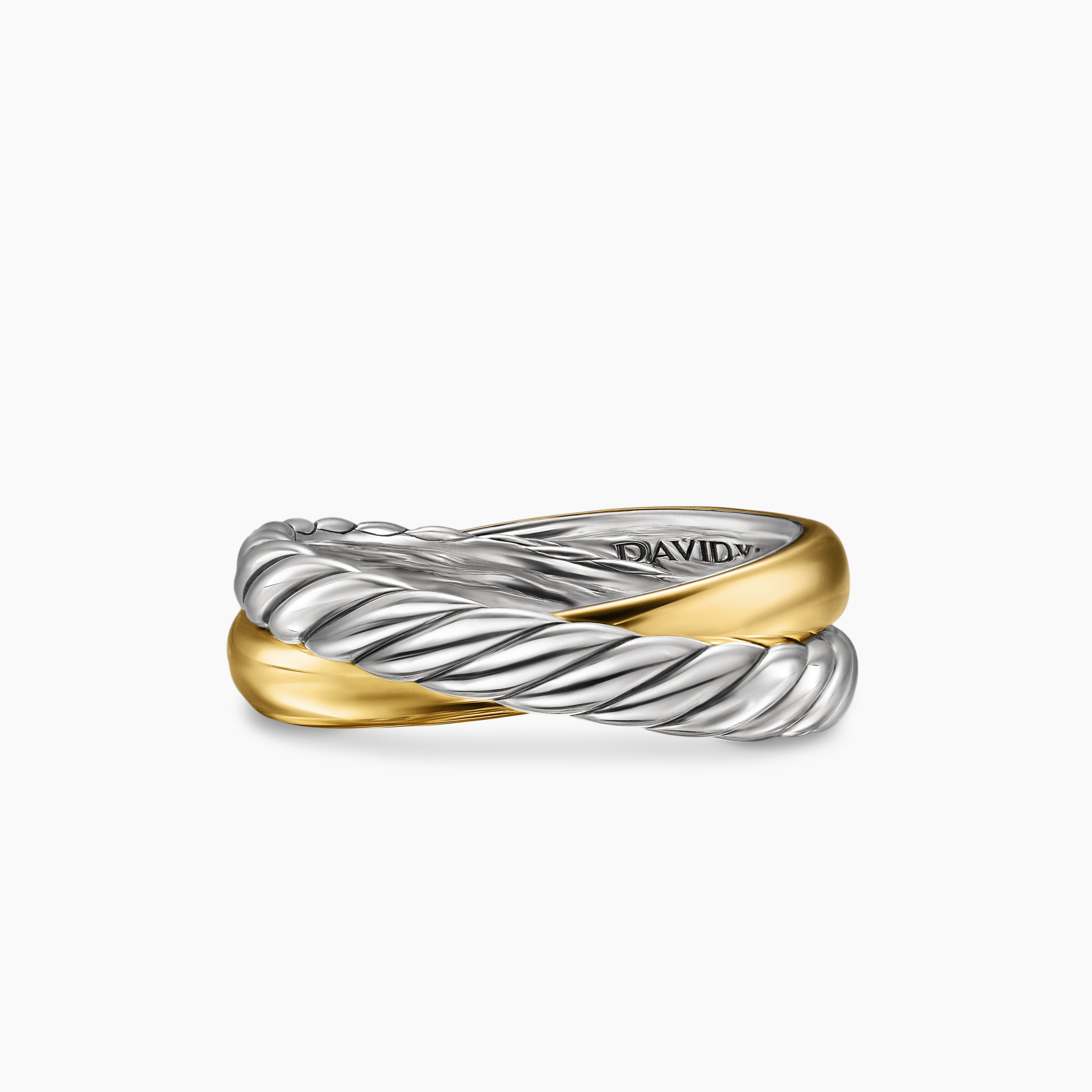 Womens Crossover Two Row Rotating Ring in Sterling Silver with 14K Yellow Gold, 7mm