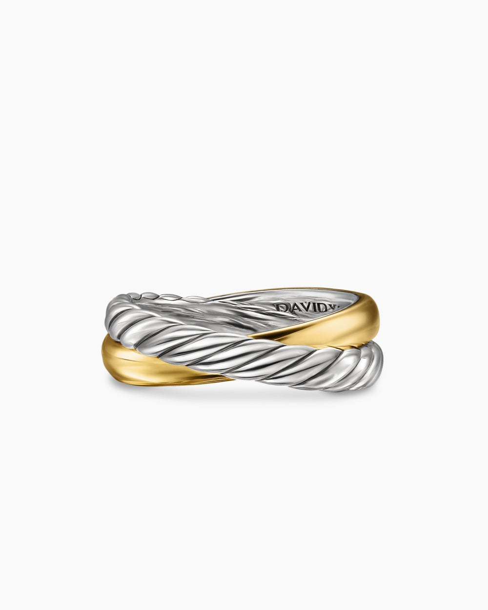 Womens Crossover Two Row Rotating Ring in Sterling Silver with 14ct Yellow Gold, 7mm