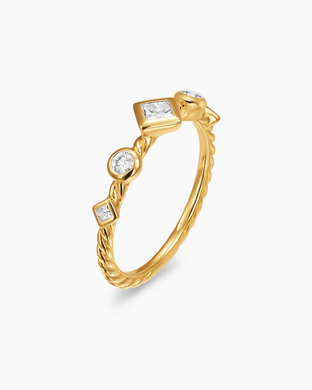 Womens Cable Band Ring in 18K Yellow Gold with Diamonds, 1.7mm