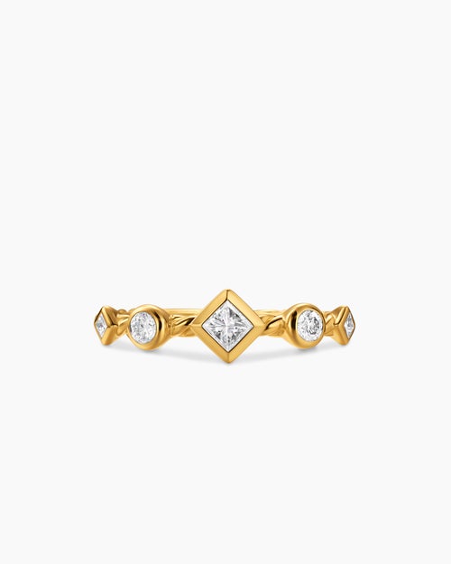 Womens Cable Band Ring in 18K Yellow Gold with Diamonds, 6.4mm