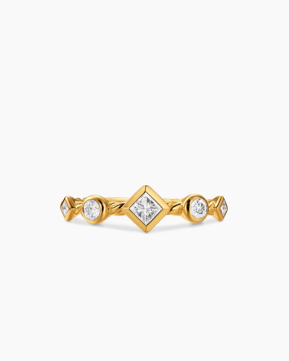 Womens Cable Band Ring in 18K Yellow Gold with Diamonds, 1.7mm
