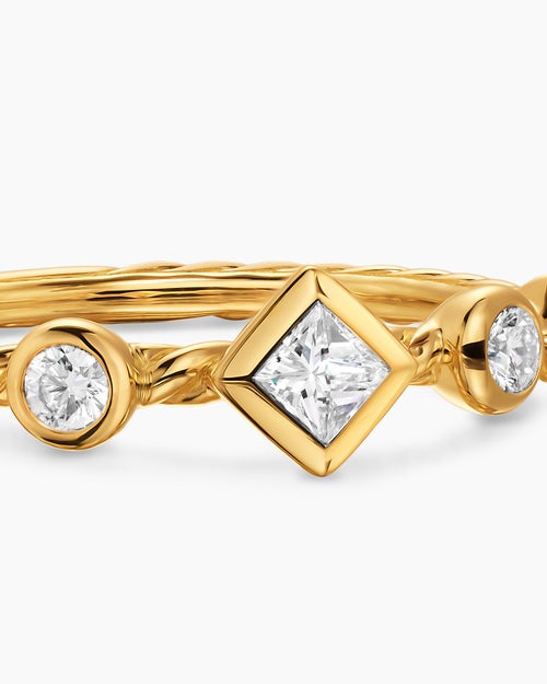 Womens Cable Band Ring in 18K Yellow Gold with Diamonds, 6.4mm