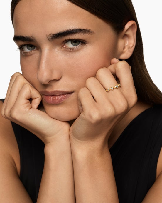 Cable Band Ring in 18K Yellow Gold with Diamonds, 6.4mm