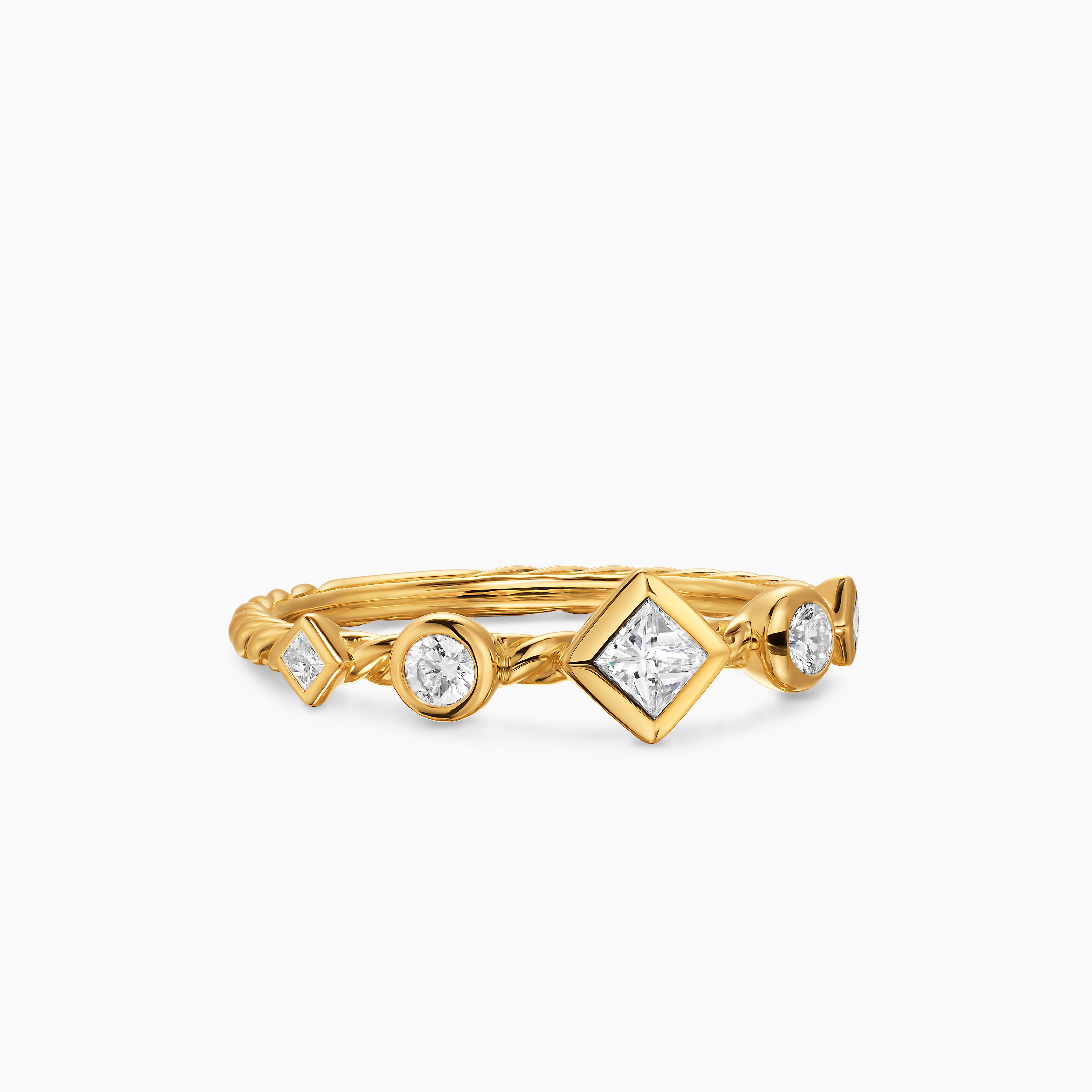 Womens Cable Band Ring in 18K Yellow Gold with Diamonds, 1.7mm