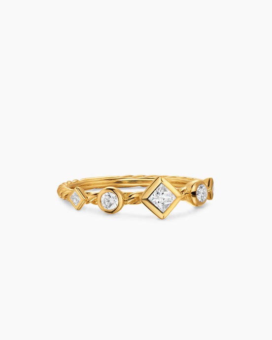 Cable Band Ring in 18K Yellow Gold with Diamonds, 6.4mm