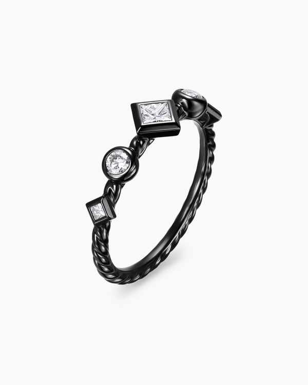 Cable Band Ring in Black Titanium with Diamonds, 6.4mm