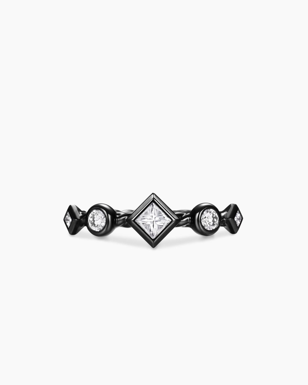 Womens Cable Band Ring in Black Titanium with Diamonds, 1.7mm