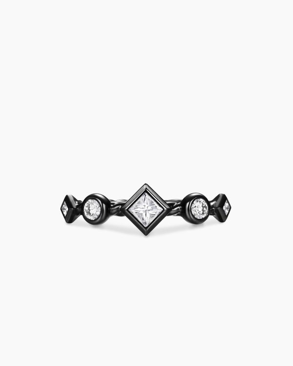 Cable Band Ring in Black Titanium with Diamonds, 6.4mm