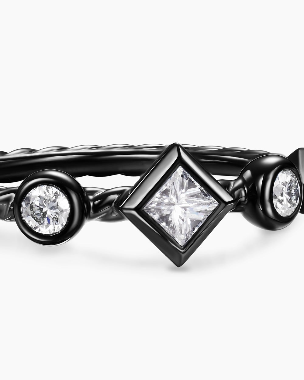 Womens Cable Band Ring in Black Titanium with Diamonds, 1.7mm