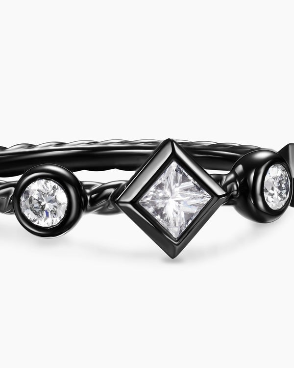 Cable Band Ring in Black Titanium with Diamonds, 6.4mm