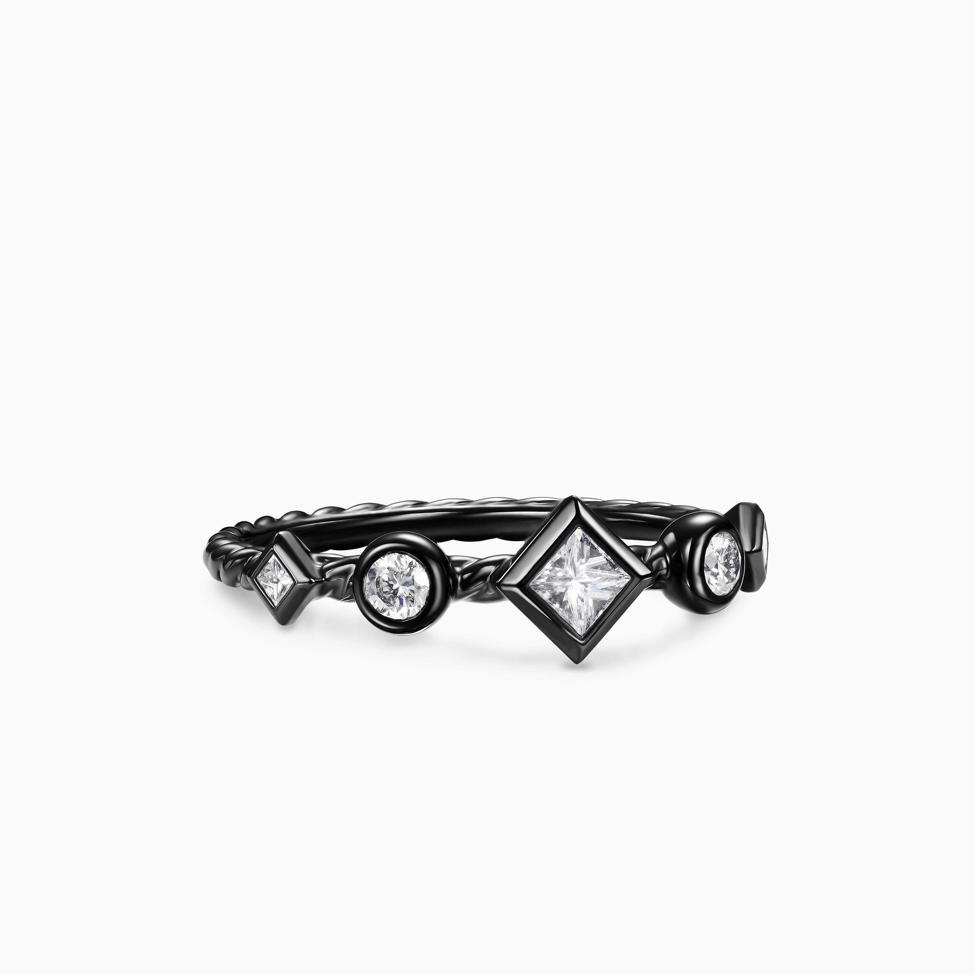 Womens Cable Band Ring in Black Titanium with Diamonds, 1.7mm