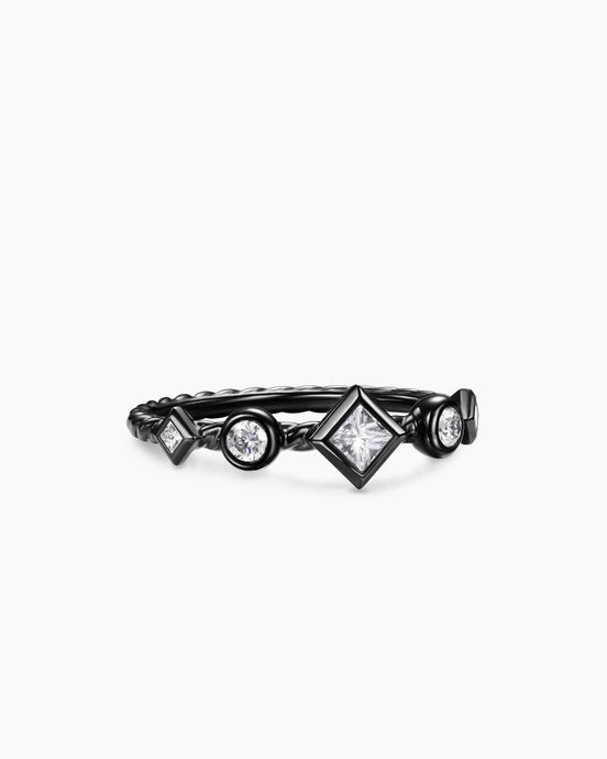 Cable Band Ring in Black Titanium with Diamonds, 1.7mm