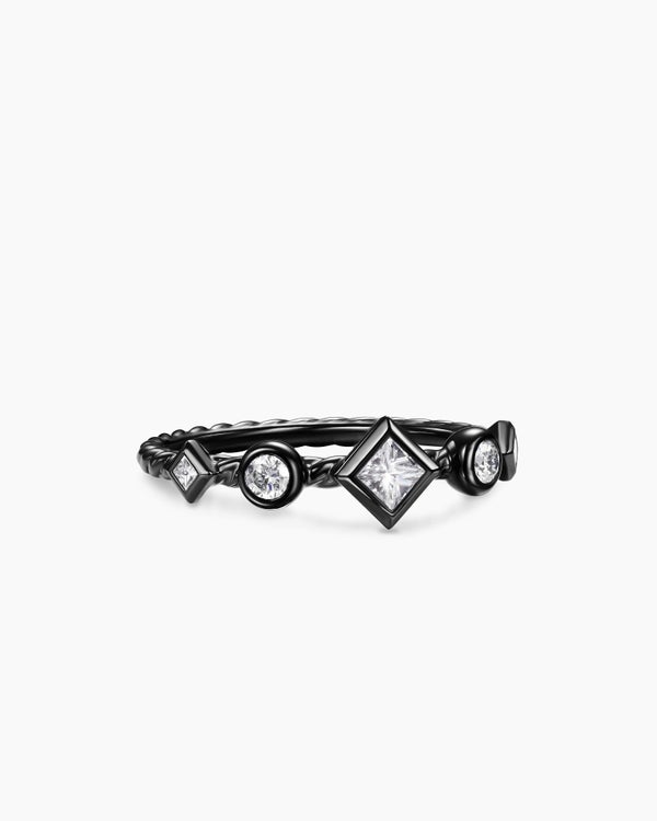 Cable Band Ring in Black Titanium with Diamonds, 6.4mm