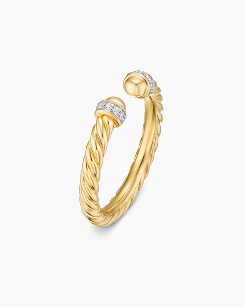 Womens Cable Band Open Ring in 18K Yellow Gold with Diamonds, 2.8mm
