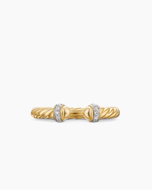 Womens Cable Band Open Ring in 18K Yellow Gold with Diamonds, 2.8mm
