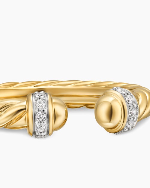 Womens Cable Band Open Ring in 18K Yellow Gold with Diamonds, 2.8mm