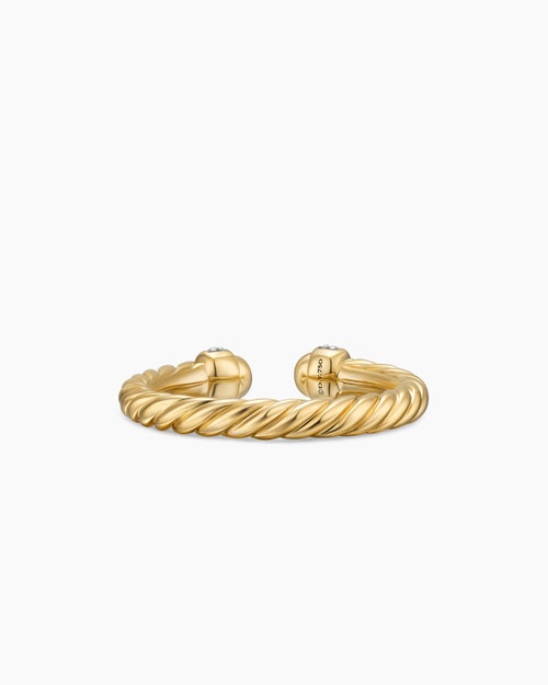 Womens Cable Band Open Ring in 18K Yellow Gold with Diamonds, 2.8mm
