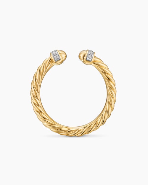 Womens Cable Band Open Ring in 18K Yellow Gold with Diamonds, 2.8mm