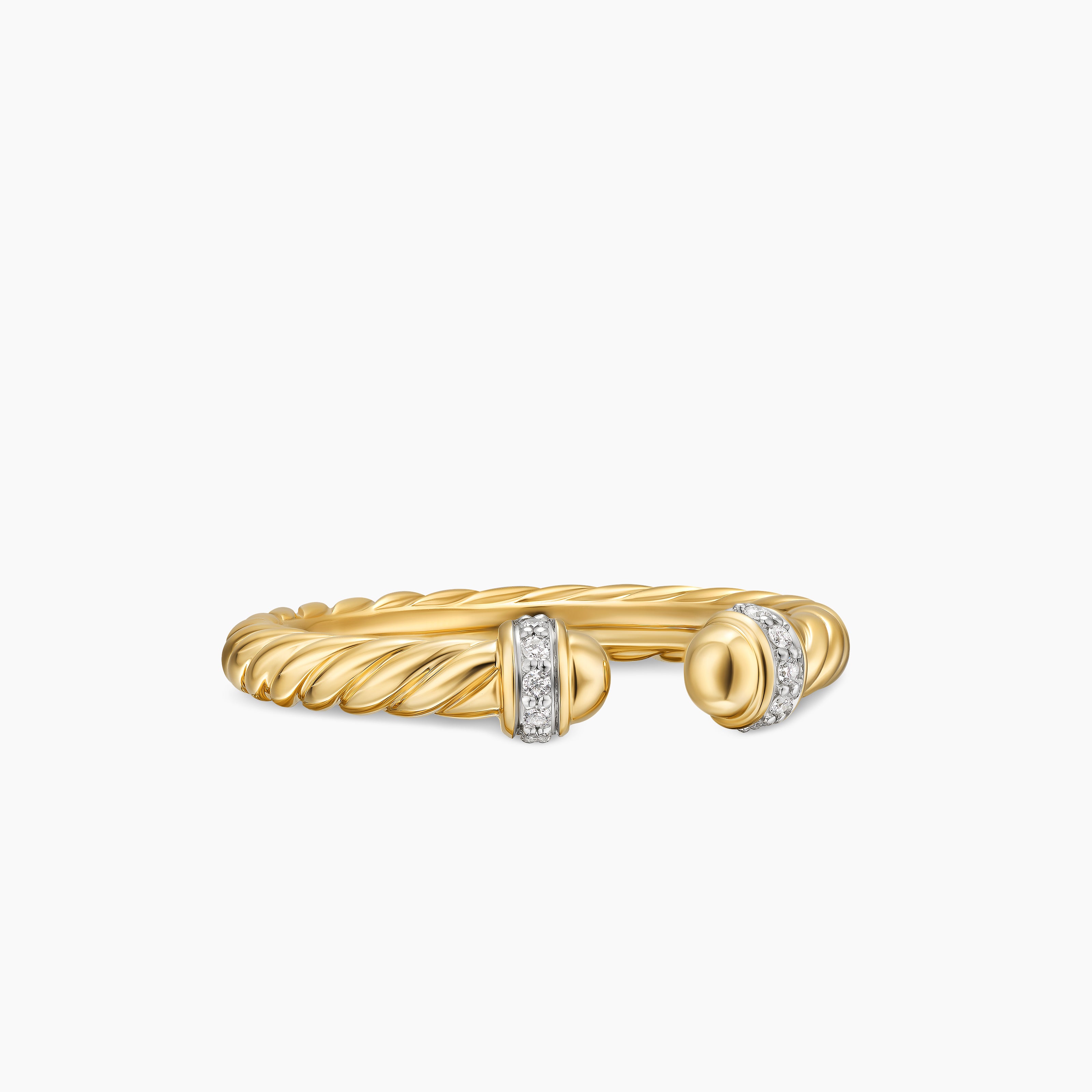 Womens Cable Band Open Ring in 18K Yellow Gold with Diamonds, 2.8mm