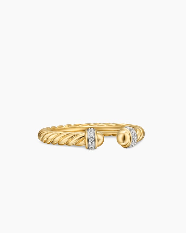 Cable Band Open Ring in 18K Yellow Gold with Diamonds, 2.8mm