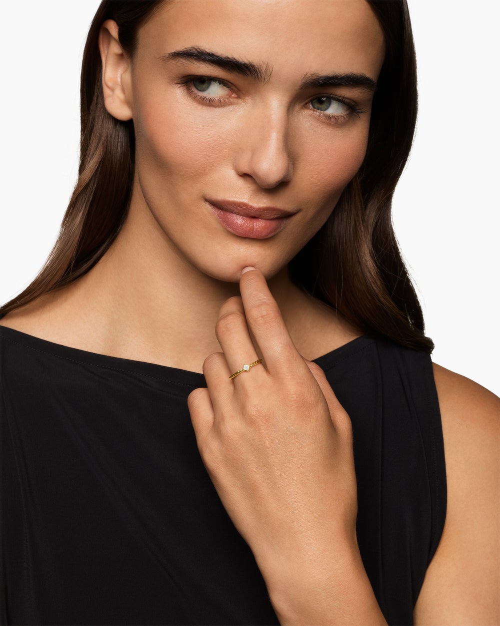 Womens Cable Stack Ring in 18K Yellow Gold with Diamond, 1.7mm