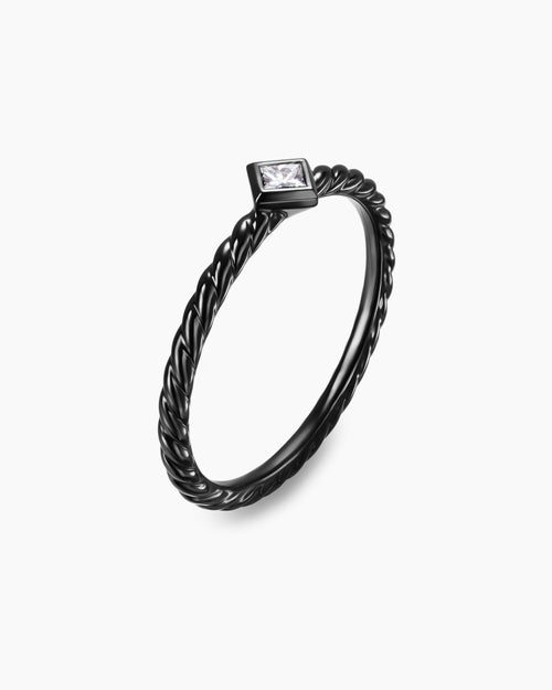 Womens Cable Stack Ring in Black Titanium with Diamond, 4.9mm