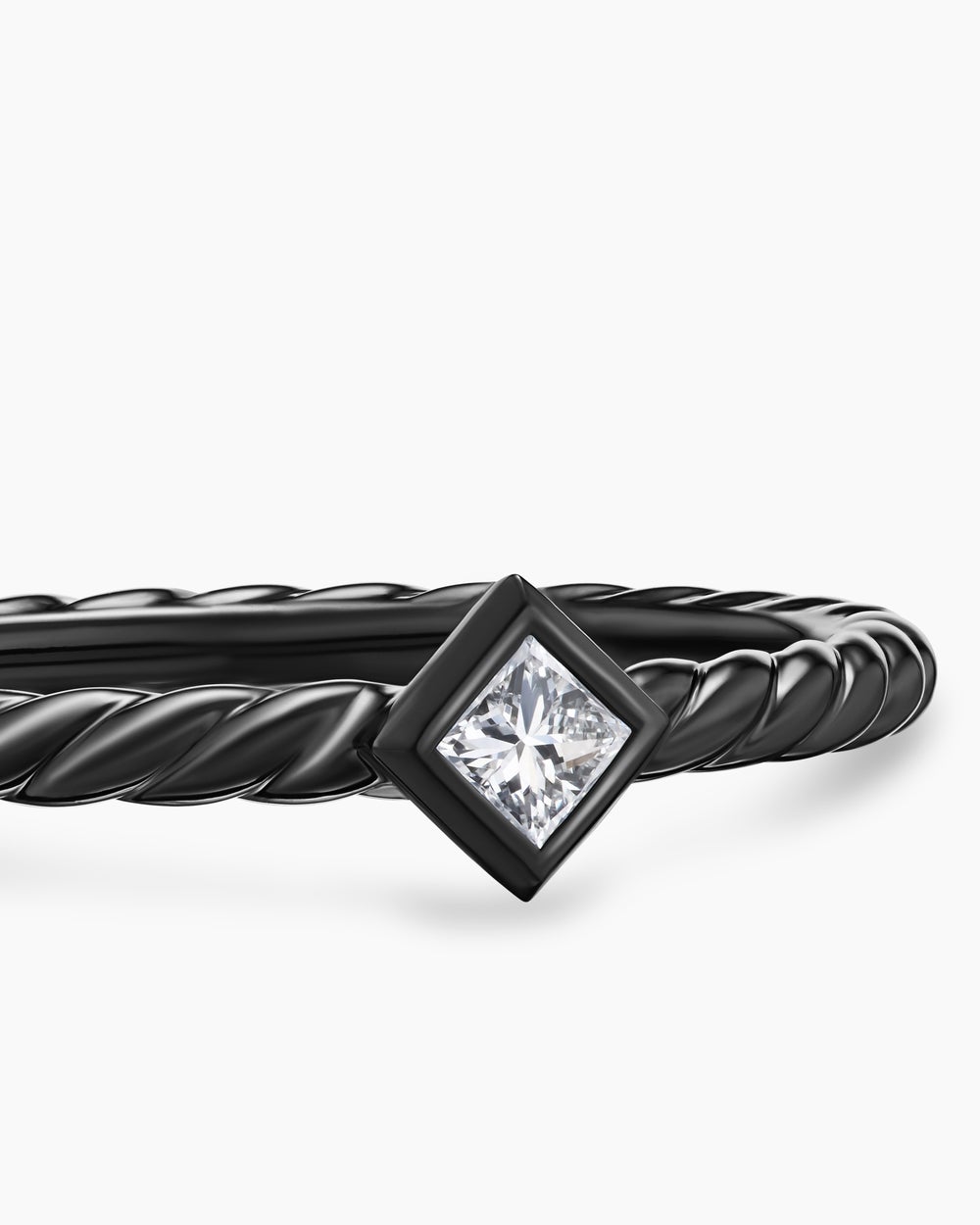 Womens Cable Stack Ring in Black Titanium with Diamond, 1.7mm