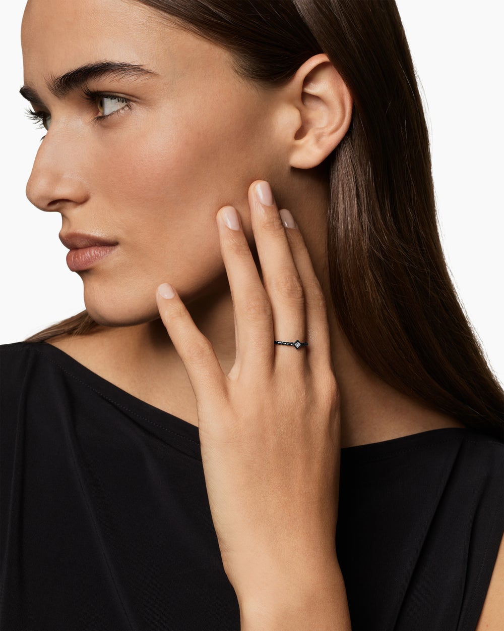 Womens Cable Stack Ring in Black Titanium with Diamond, 1.7mm