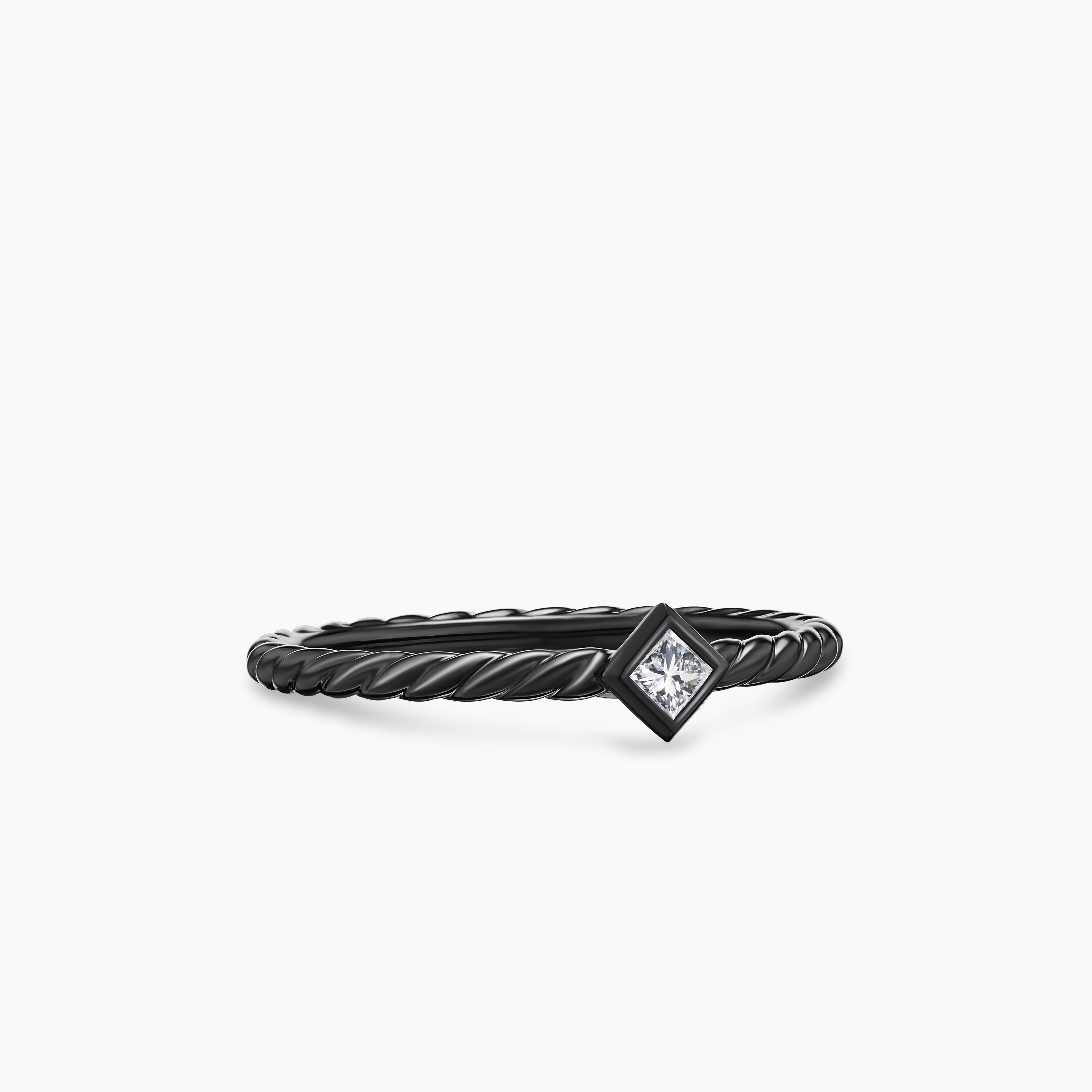 Womens Cable Stack Ring in Black Titanium with Diamond, 1.7mm