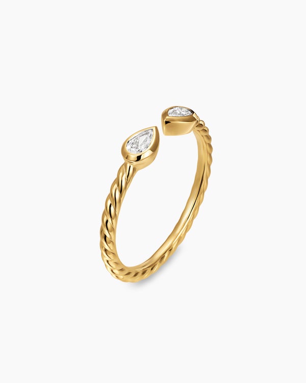 Cable Open Pear Ring in 18K Yellow Gold with Diamonds, 3.7mm