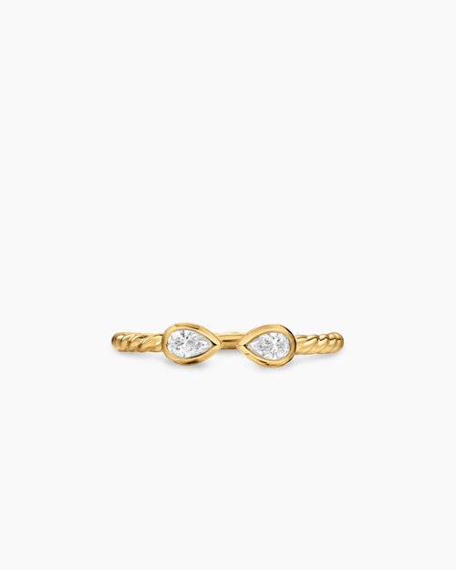 Womens Cable Open Pear Ring in 18K Yellow Gold with Diamonds, 3.7mm