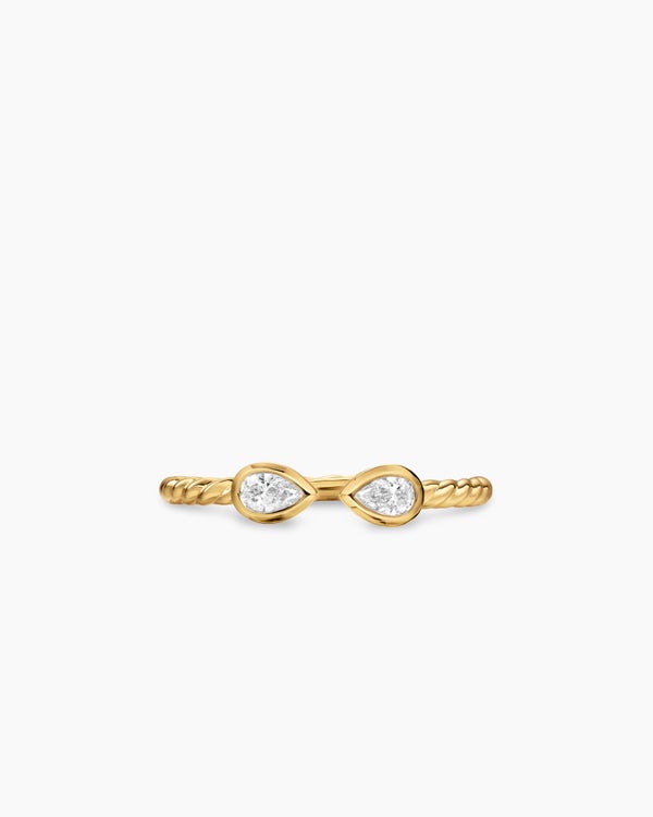 Cable Open Pear Ring in 18K Yellow Gold with Diamonds, 3.7mm