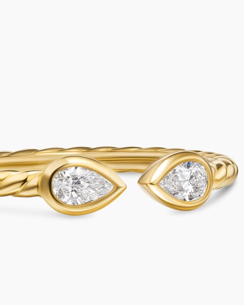 Womens Cable Open Pear Ring in 18K Yellow Gold with Diamonds, 3.7mm